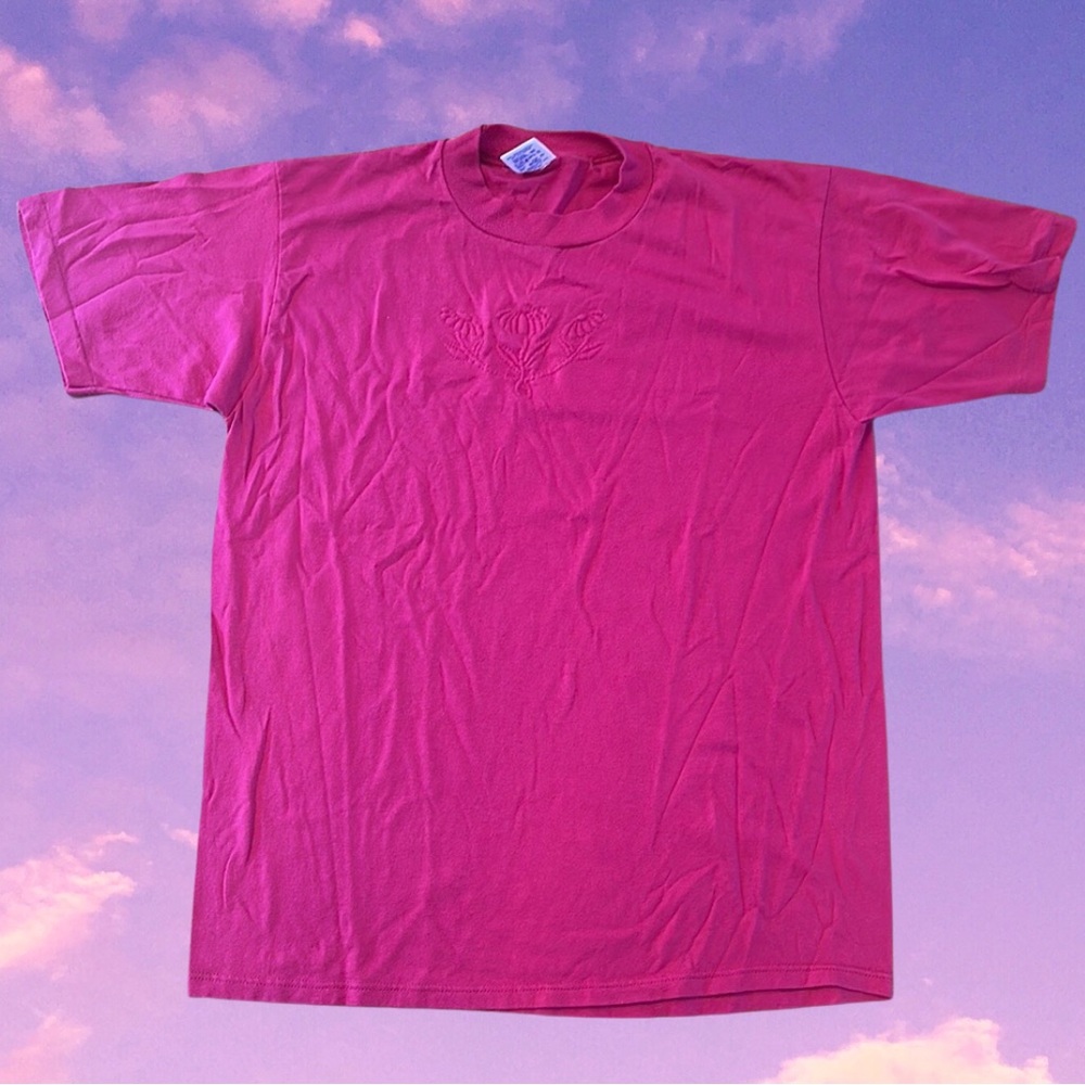 Vintage 80s Jerzees Pink Embroidered Tee Size L
